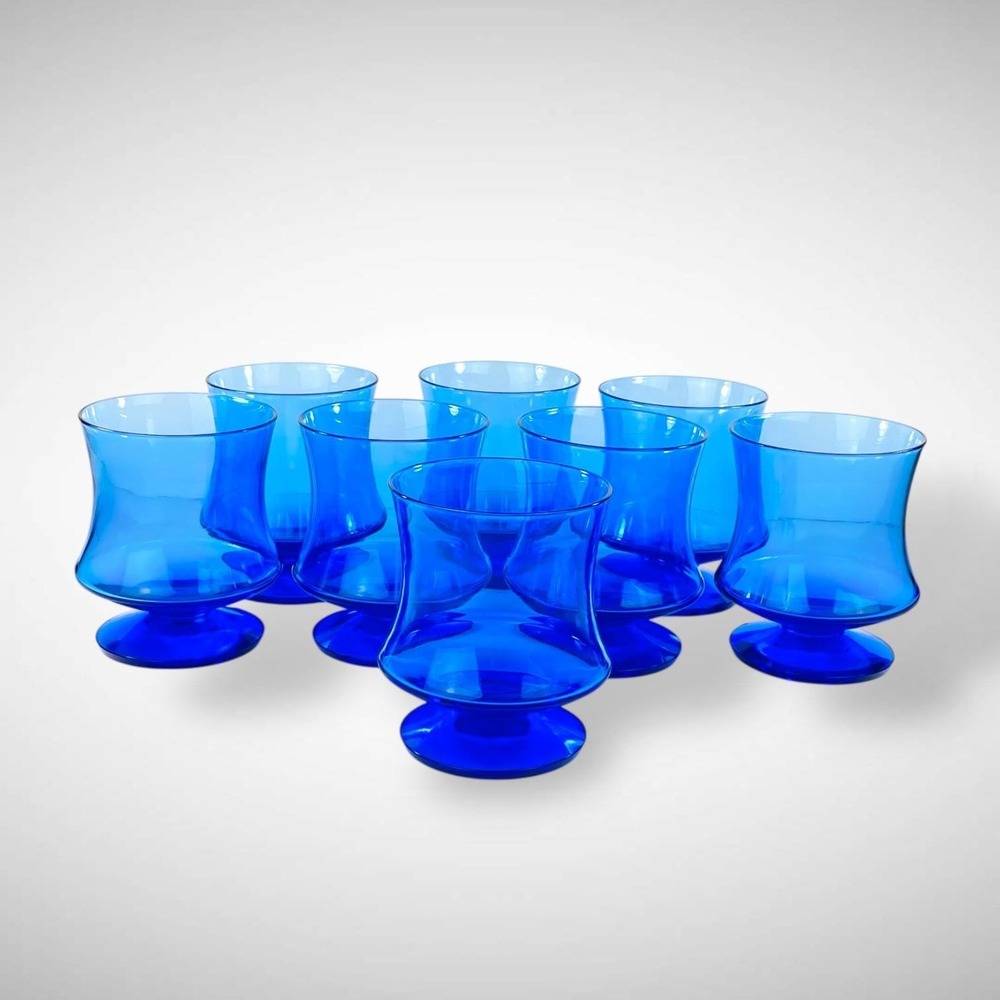 Seneca Fashionables Delphine Blue Low Footed Water Goblets Set of‎ 8 1970s